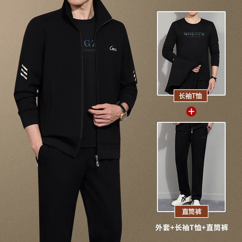 中年爸爸运男动套装士春秋季休闲装新款三套服中老年36-3812运动