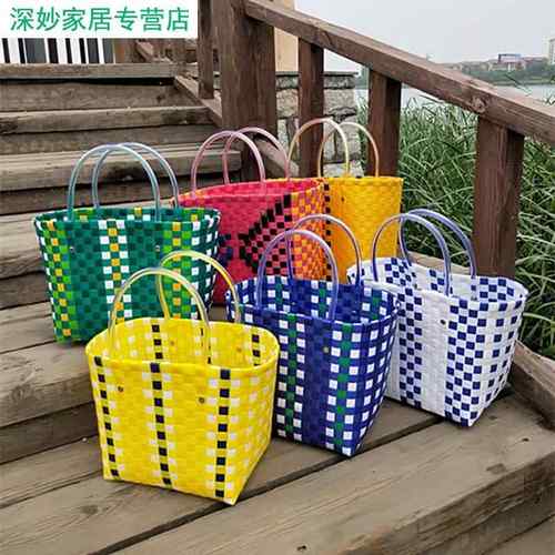 野餐用品全套编织买菜篮子手提沙滩包洗澡篮收纳筐春游购物篮ins