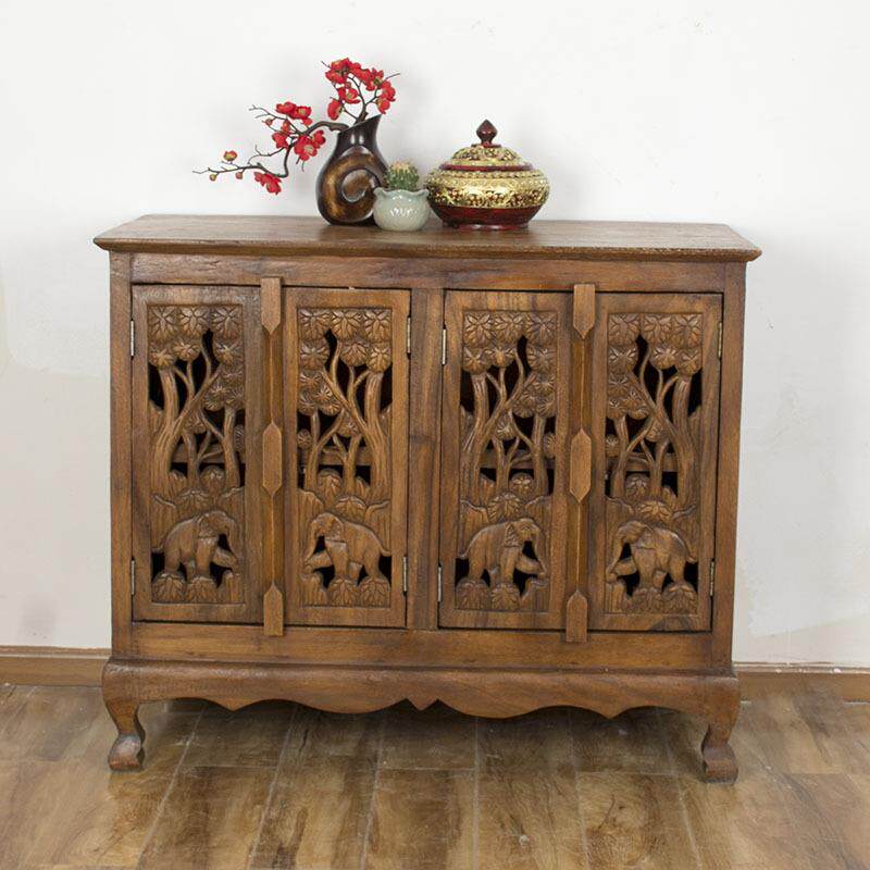 泰式东南亚风格家具柚木玄关柜泰式隔断鞋柜实木大象雕花储物柜子