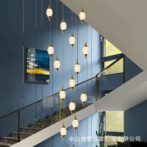 现代轻奢复式楼梯长吊灯简约loft公寓挑空客厅水晶灯楼梯间吊灯