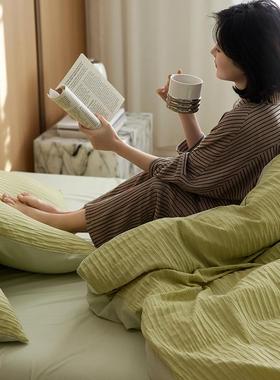 全棉泡纱单水洗泡fxb011提花色原木风纯四件套纯棉小清新床被套三