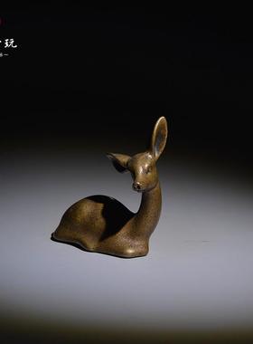 正品中式古铜小茶宠文玩书纯房摆件铜复古铜迷你鹿小铜器玩摆件小