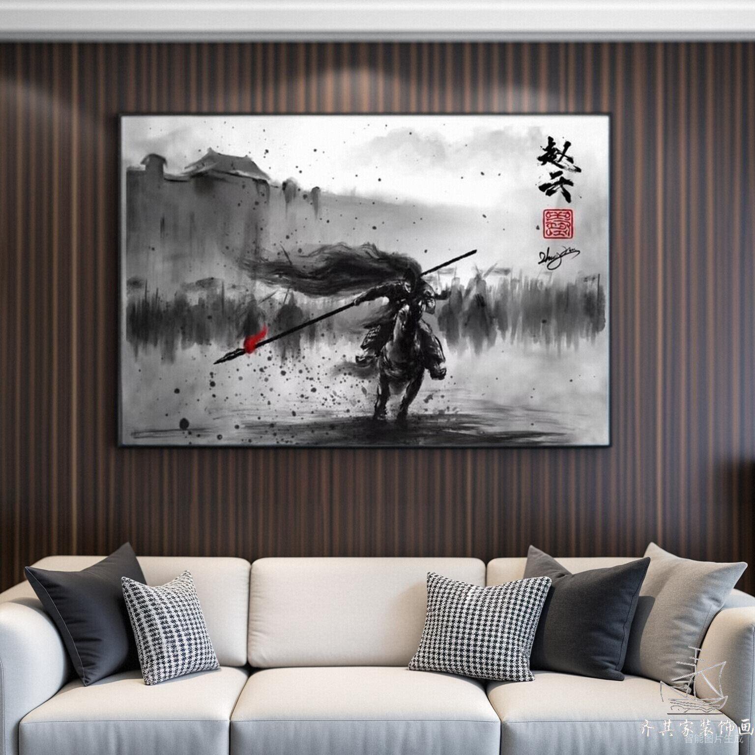 五虎上将关羽水墨画古风武侠图赵云壁画挂画装饰画画像赵子龙三国