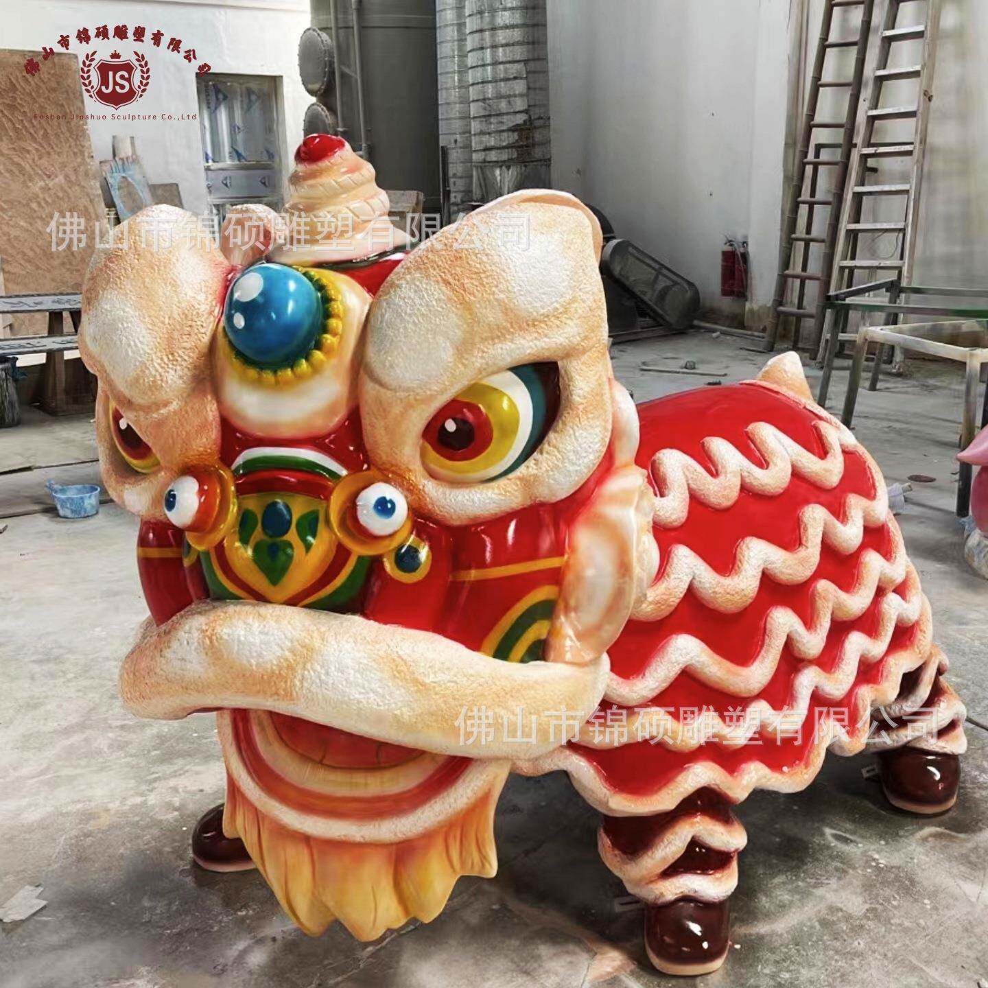 商业步行街玻璃钢景观雕像广场商业街现代卡通彩绘公仔雕塑舞狮子