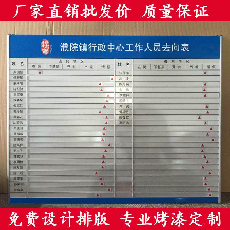 铝合金工作人员去向牌定做烤漆网版印刷铝材指向牌标牌门牌可换科