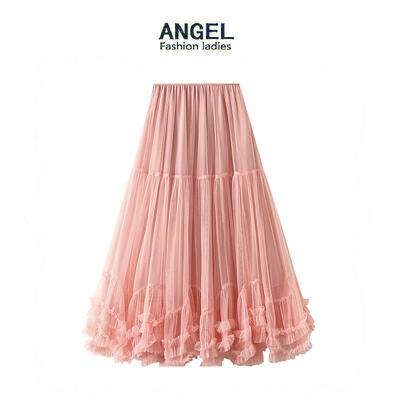 超大摆设计感时尚网纱半身裙甜美木耳花边a字大摆蓬蓬裙8023定制