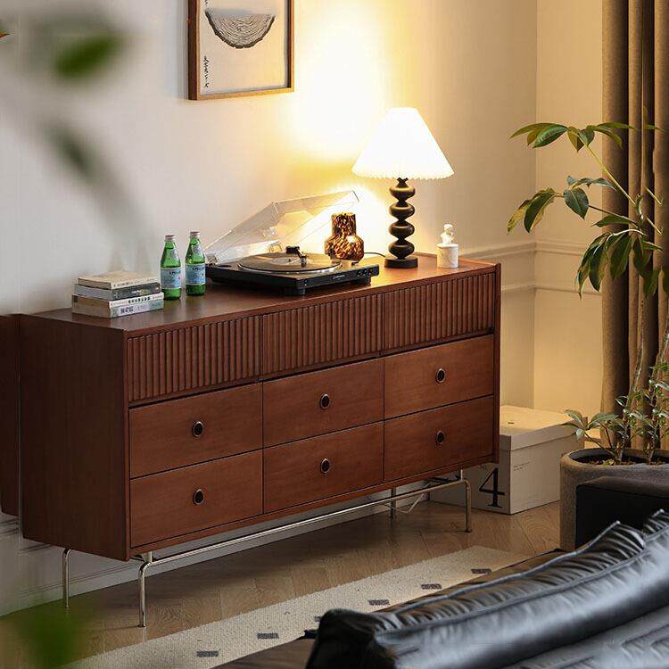 北欧实木斗柜家用客厅不锈钢多功能收纳柜卧室复古床尾储物九斗柜