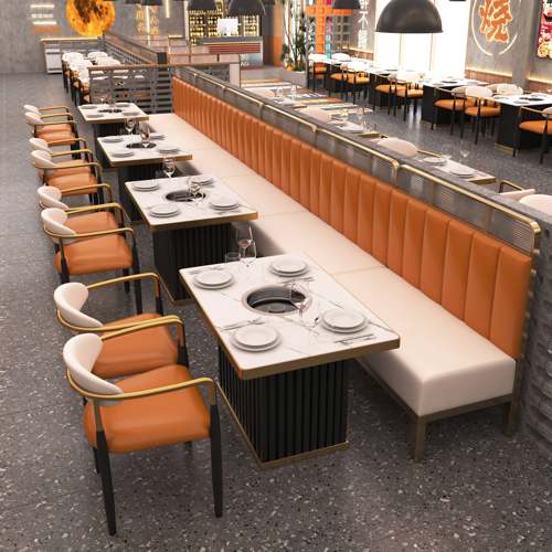 岩板火锅桌椅大理石桌子商用电磁炉烤涮一体串串饭店烤肉桌椅组合