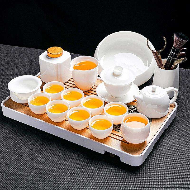 德化羊脂玉茶具套装家用白玉白瓷功夫泡茶壶茶杯盖碗会客新中式