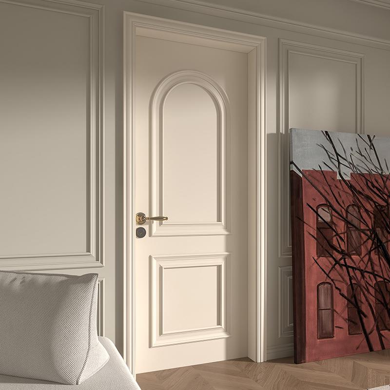 保实木烤漆门白色弧间形卧室房平门环奶油轻法157式欧式开风