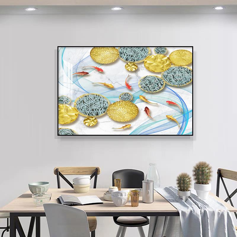 九鱼祥瑞 现代轻奢餐厅装饰画餐桌墙面装饰长方形饭厅背景墙挂画图片