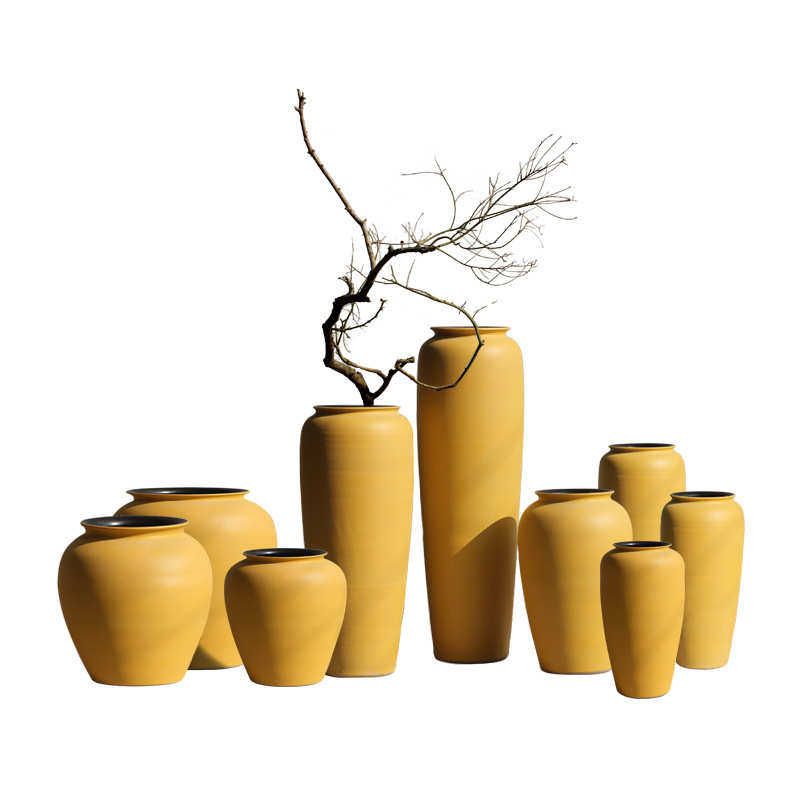 黄色陶瓷大号落地花瓶陶罐酒店样板间餐厅摆件三件套坛子缸插花器,家居饰品,花瓶,淘宝优惠券,粉丝福利购,淘宝优惠卷