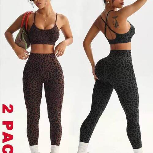 Women Spring Summer Leopard Print Two Set Activewear