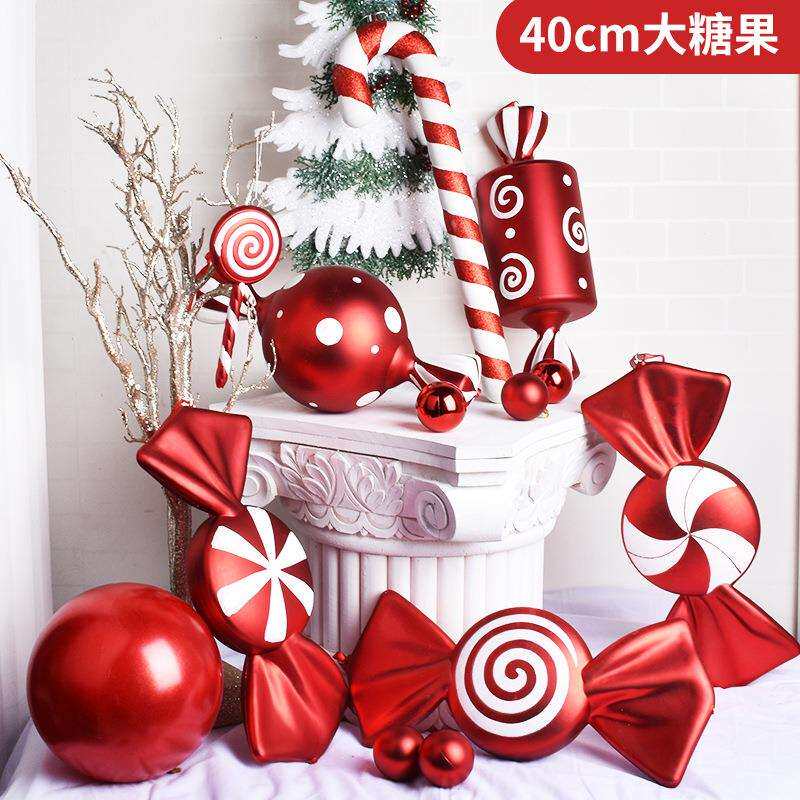 圣诞节装饰品大型美陈布置40CM红白彩绘糖果挂饰影楼拍摄道具用品