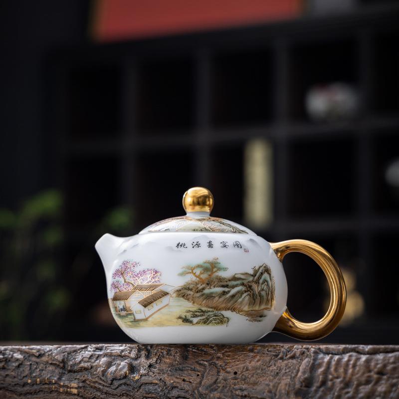 素雅冰种白瓷桃源春宴图西施壶一壶两杯陶瓷茶具套装李辉熠泡茶壶