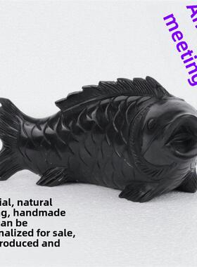 天然黑曜石鲤鱼摆件年年有余黑鱼客厅家居装饰乔迁礼品摆件