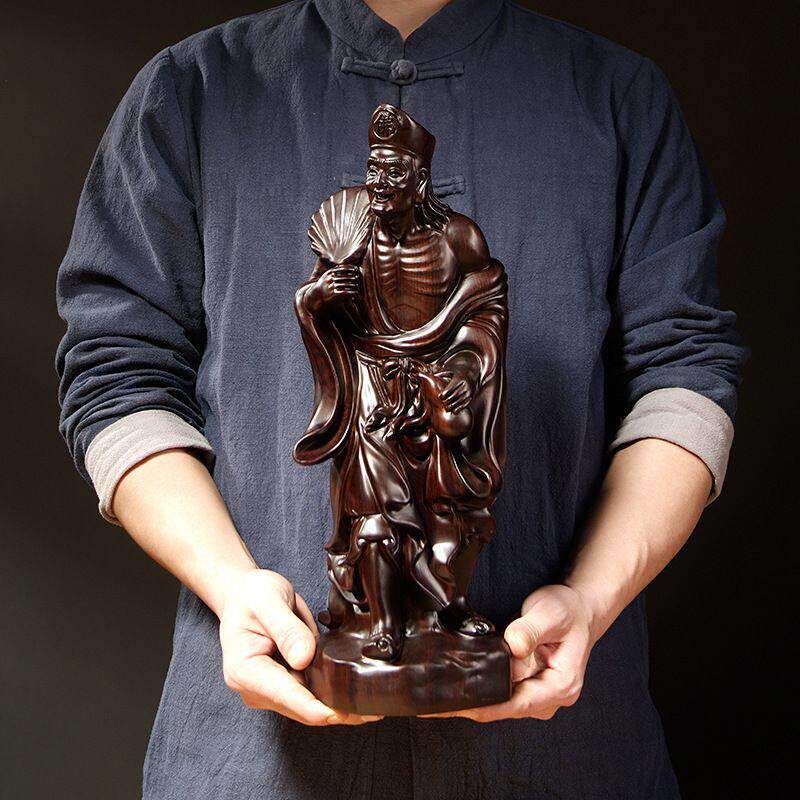 黑檀木雕刻活佛济公摆件实木雕刻家居客厅装饰乔迁摆设红木工艺品