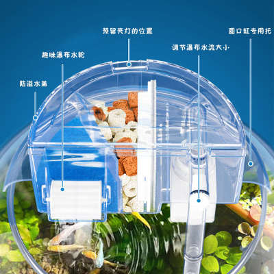 小型圆形过滤器鱼缸圆形鱼缸氧气泵过滤循环水泵滤材静音带灯一体