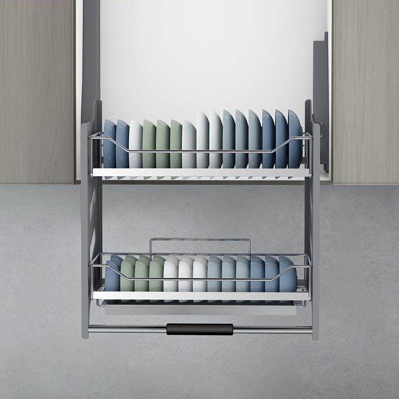 厨房吊柜304升降碗碟拉篮橱柜上下缓冲开门式下拉式厨柜碗篮工厂