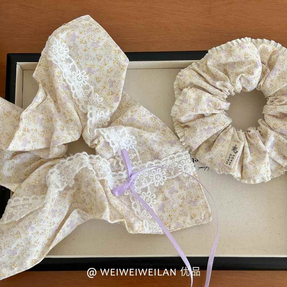 温柔紫色碎发小清新蕾丝大肠圈高级感少女扎头发方巾气质韩国发饰