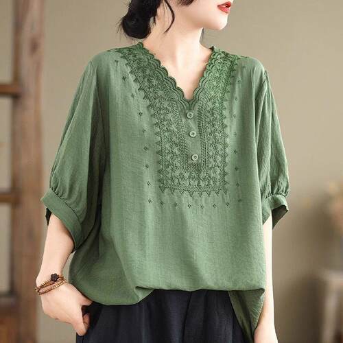 Large size women's cotton shirt, women's seven quarter