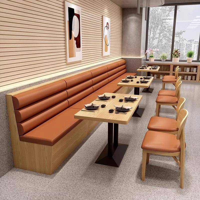 西餐厅饭店茶楼烤肉火锅餐饮店餐桌双人商用靠墙卡座沙发桌椅组合