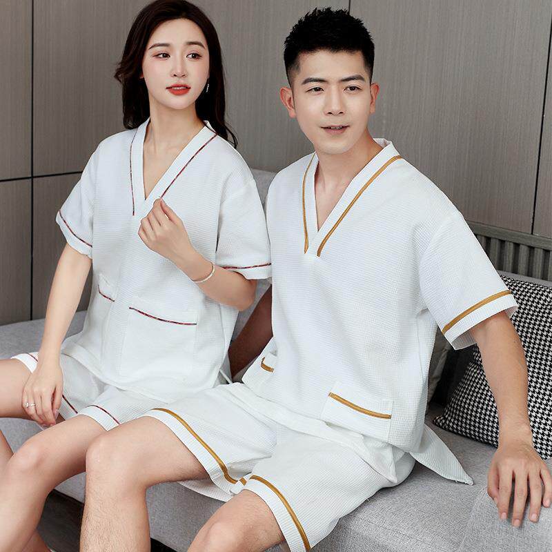 男居家纯棉汗蒸服女洗浴中心休闲睡眠浴服家居服睡袍情侣款
