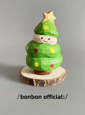 创意圣诞节礼物原创手工木雕圣诞树圣诞老人摆件家居车载装饰公仔