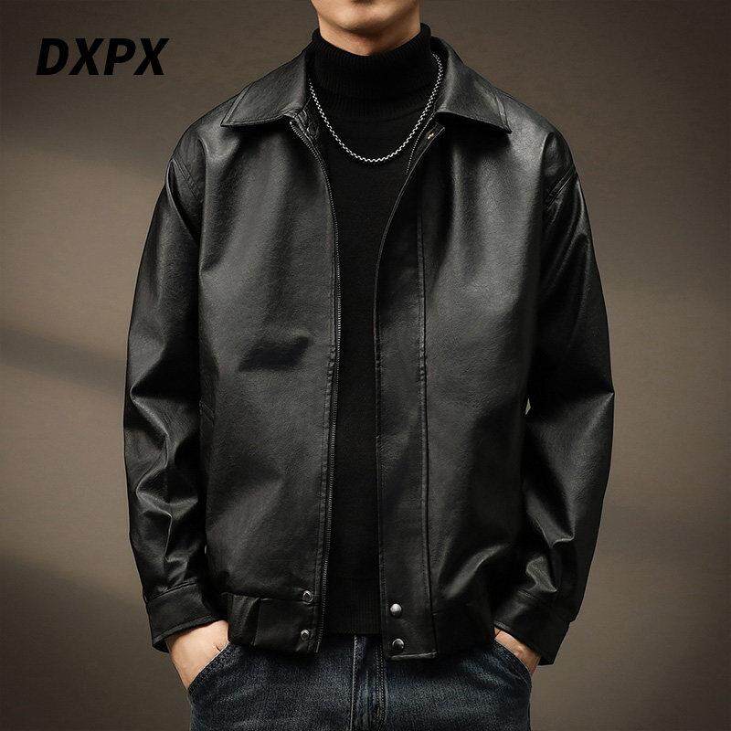 DXPX品牌专柜美式复古机车PU皮衣男2025秋季新款宽松飞行夹克外套