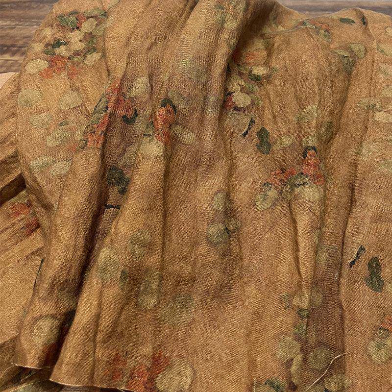 布久以逅民族风做旧纯亚麻印花布料洋装旗袍衬衫服装面料 巷子