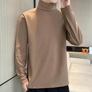纯色高领打底衫男士秋冬t恤长袖潮流暖和上衣高级感保暖内搭1223r