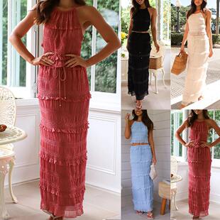 Women Summer Outfit Shirred Tieup Halter Neck Sleeveless