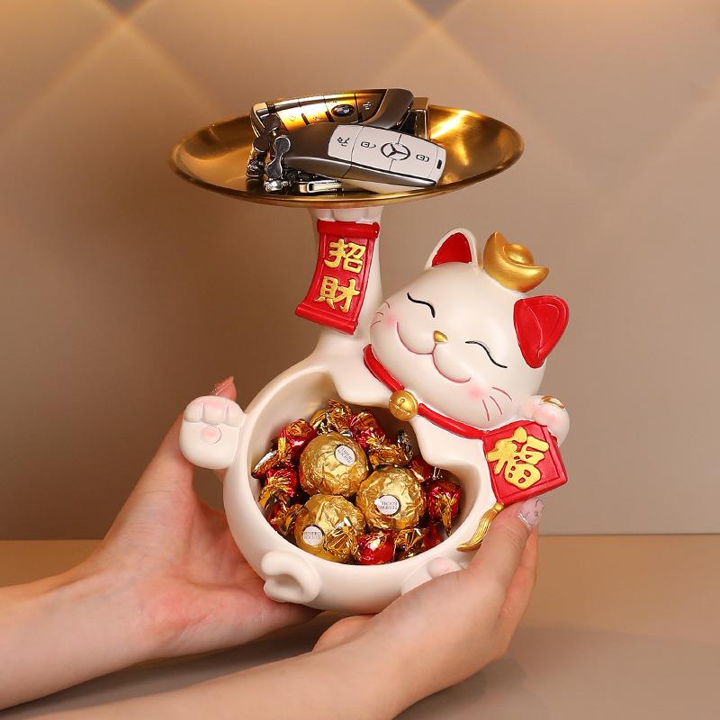 招财猫玄关摆件乔迁新居礼物品工艺高级感钥树匙收纳装ZH-SNZJ饰