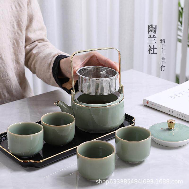 陶瓷壶茶壶大容量提梁壶带过滤高温凉水民宿家用办公泡茶壶配杯子