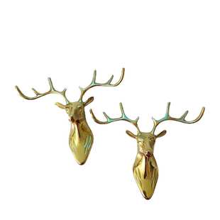 黄铜锻造鹿头钟表装饰壁挂窗帘勾背景墙壁画挂钩