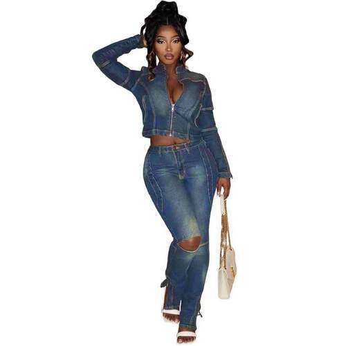 Women's Wash Water Burnt Western Elastic Cowboy Set