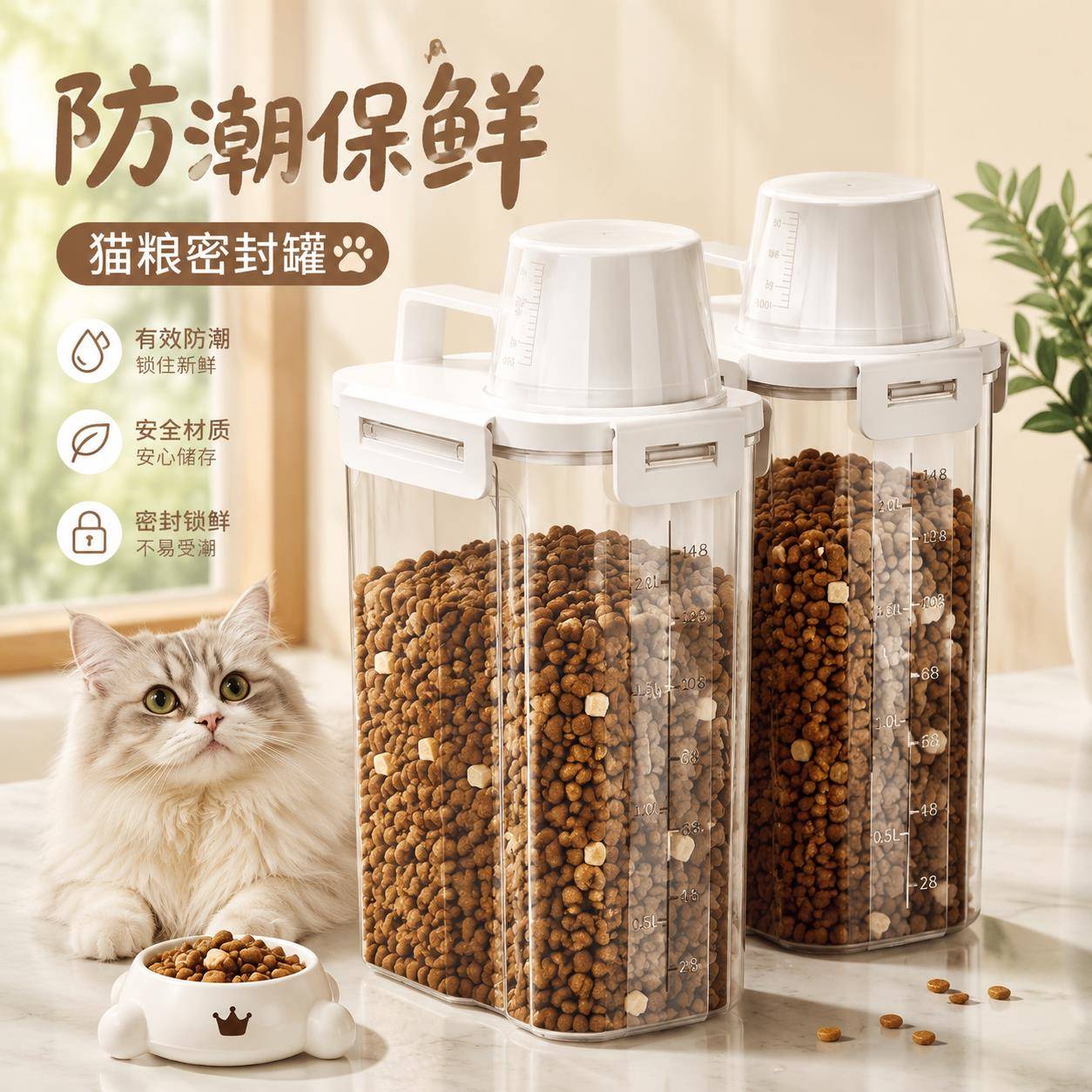 猫粮储存桶密封防虫防潮储存罐大米五谷收纳盒储存罐家用塑料罐子