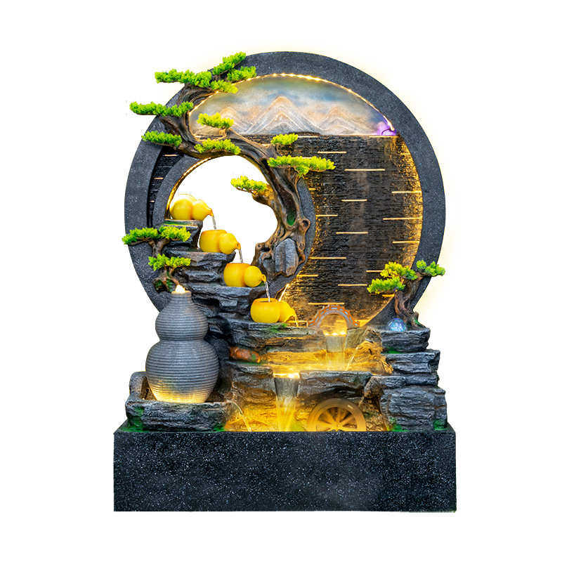 新中式创意圆形水幕墙葫芦流水摆件酒店大堂公司装饰景观落地水景,家居饰品,流水摆件,淘宝优惠券,粉丝福利购,淘宝优惠卷