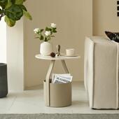 意式 极简纯手工马鞍皮收纳茶几创意手拎客厅沙发边几休闲小圆桌子