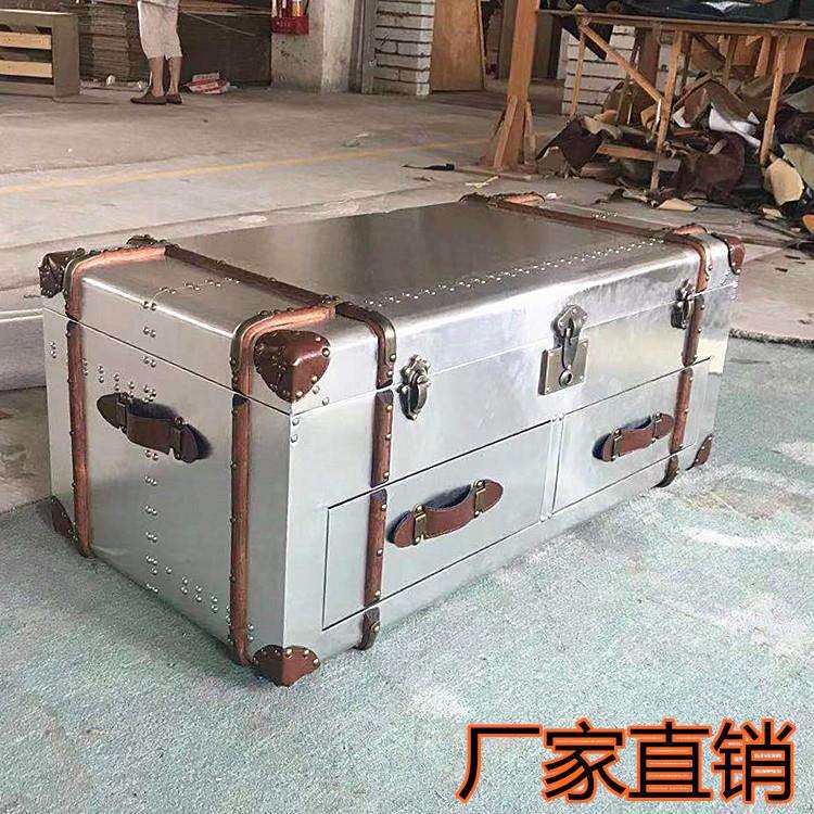 loft茶几创意美式怀旧箱子泡茶铝皮工艺工业风客厅家具可折叠储物