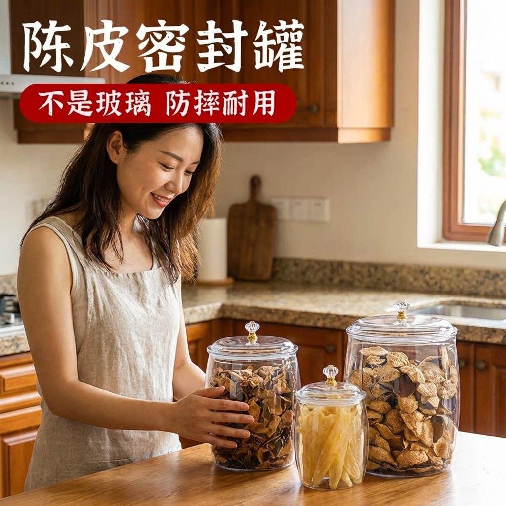 密封罐陈皮储存罐塑料商用鱼胶罐防潮食品级PET大口压克力收纳罐