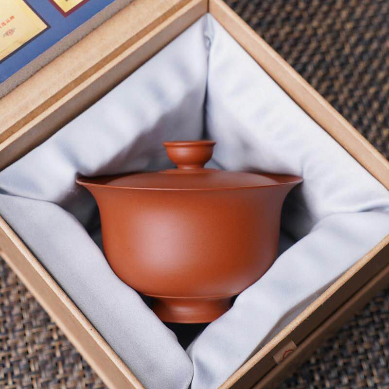 云南建水紫陶盖碗茶杯单个高档大号泡茶手抓壶不烫手中式瓷带三才