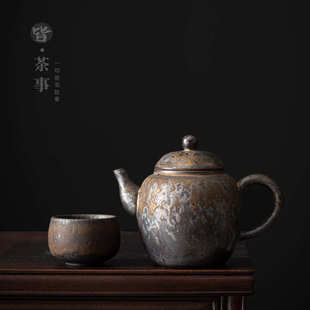 过滤泡茶壶仿古做旧鎏金 家用粗陶茶壶复古陶瓷功夫茶具泡茶壶中式