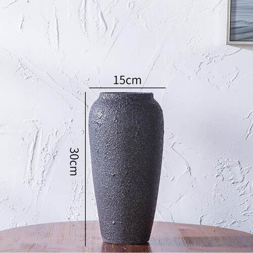 正品景德镇陶瓷黑色简落粗陶花瓶代约干地花客厅插花摆件手工复现