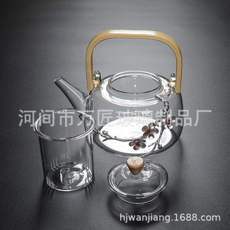 玻璃茶壶耐加厚可明热加热大号耐高花1579温煮茶壶竹把提火梁烧水