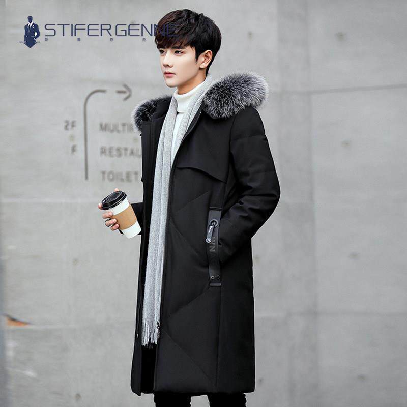 STIFER GENNE冬季中长款羽绒服男2026年新款狐狸毛领休闲男士外套