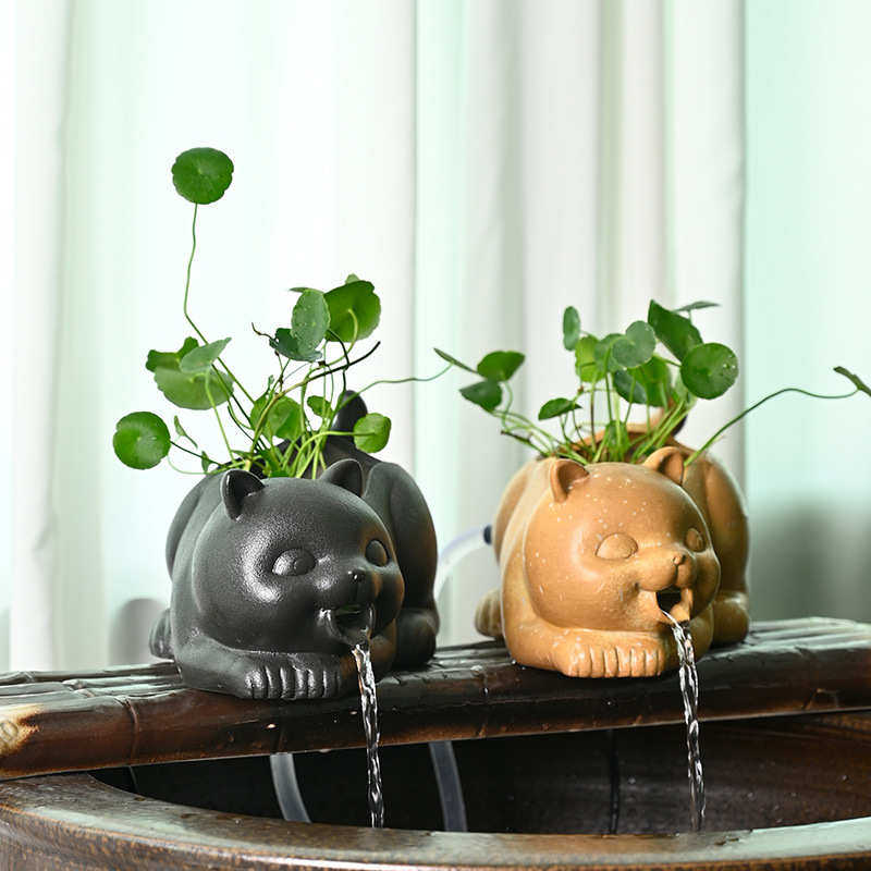 陶瓷动物喵星人流水摆件鱼缸装饰出水口水培绿植花瓶沼泽生态过滤,宠物/宠物食品及用品,造景/装饰,淘宝优惠券,粉丝福利购,淘宝优惠卷