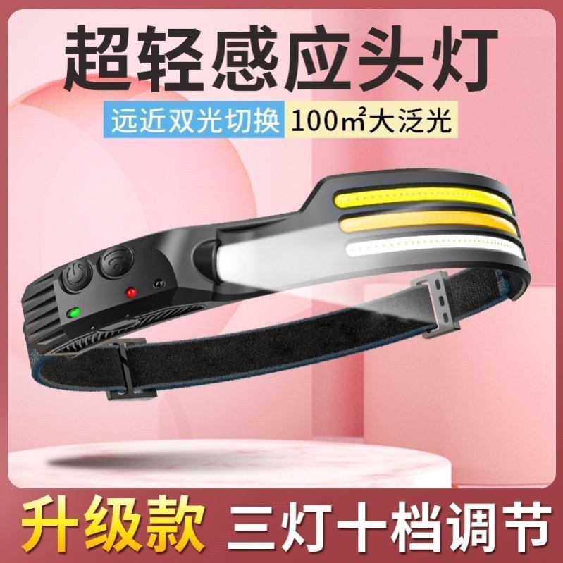 矽胶夜钓头灯感应钓鱼专用饵灯超长续航红光充电头戴户外运动头灯