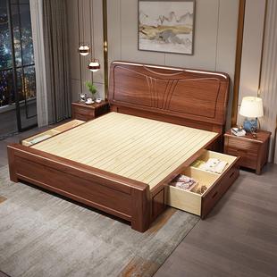 榉木实木床加粗加厚工厂直销1.5米1.8米双人床简约主卧婚床