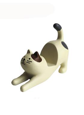 新款直销杂货伸懒腰白猫手机座平板ipad手机支架创意礼物树脂工艺